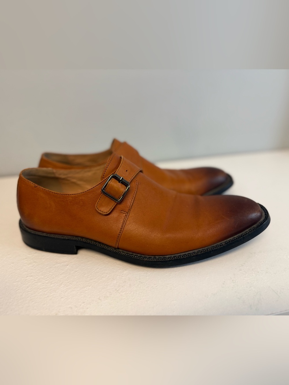 Hart Schaffner Marx Men's Single Monk Strap Leather Dress Shoes Tan Size 9.5